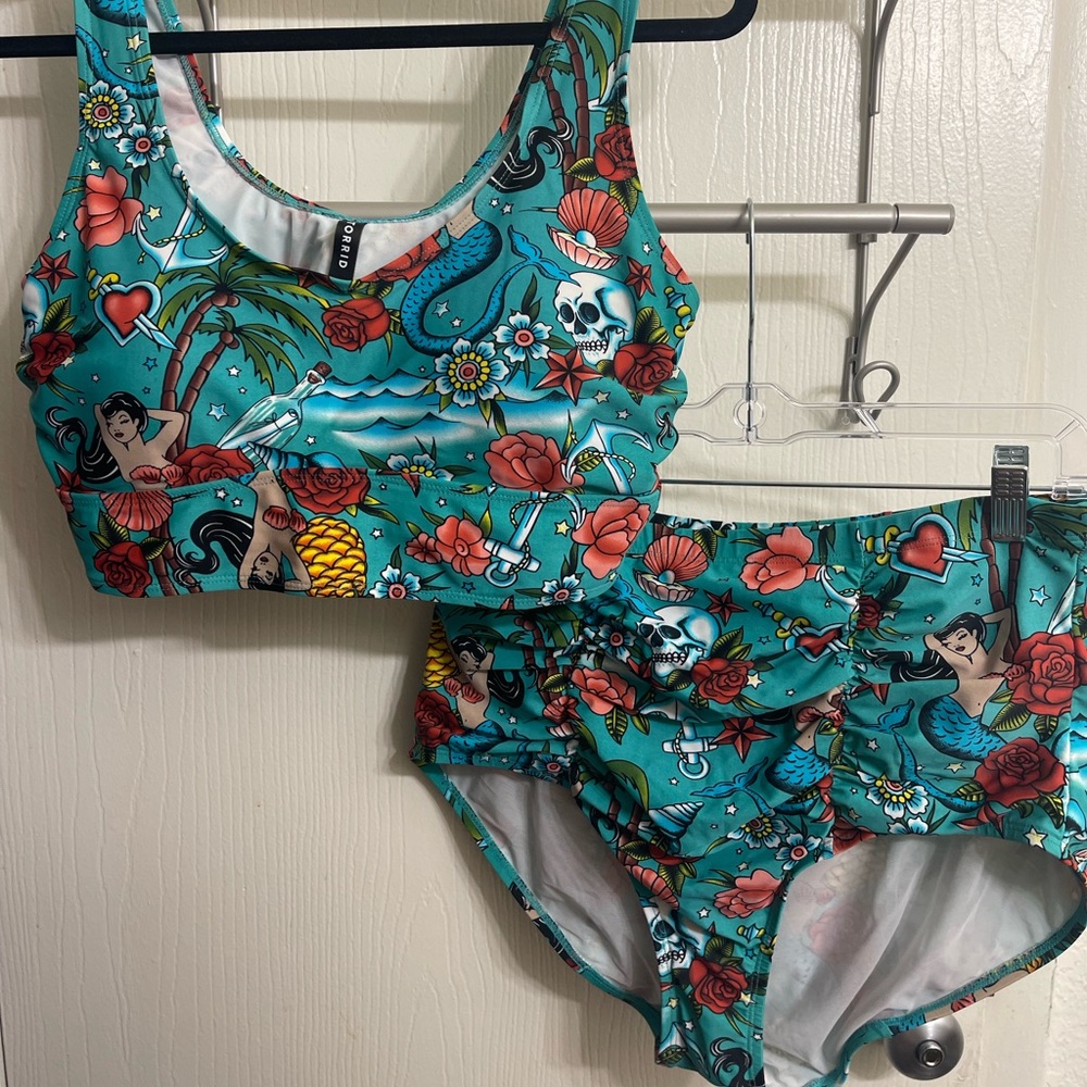 Torrid Tattoo Print, High Waisted Two Piece Bathing Suit -- Size 1